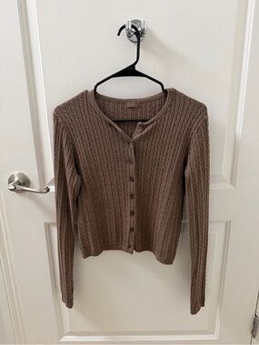 John Galt Brown Zoe Cable Knit Cardigan